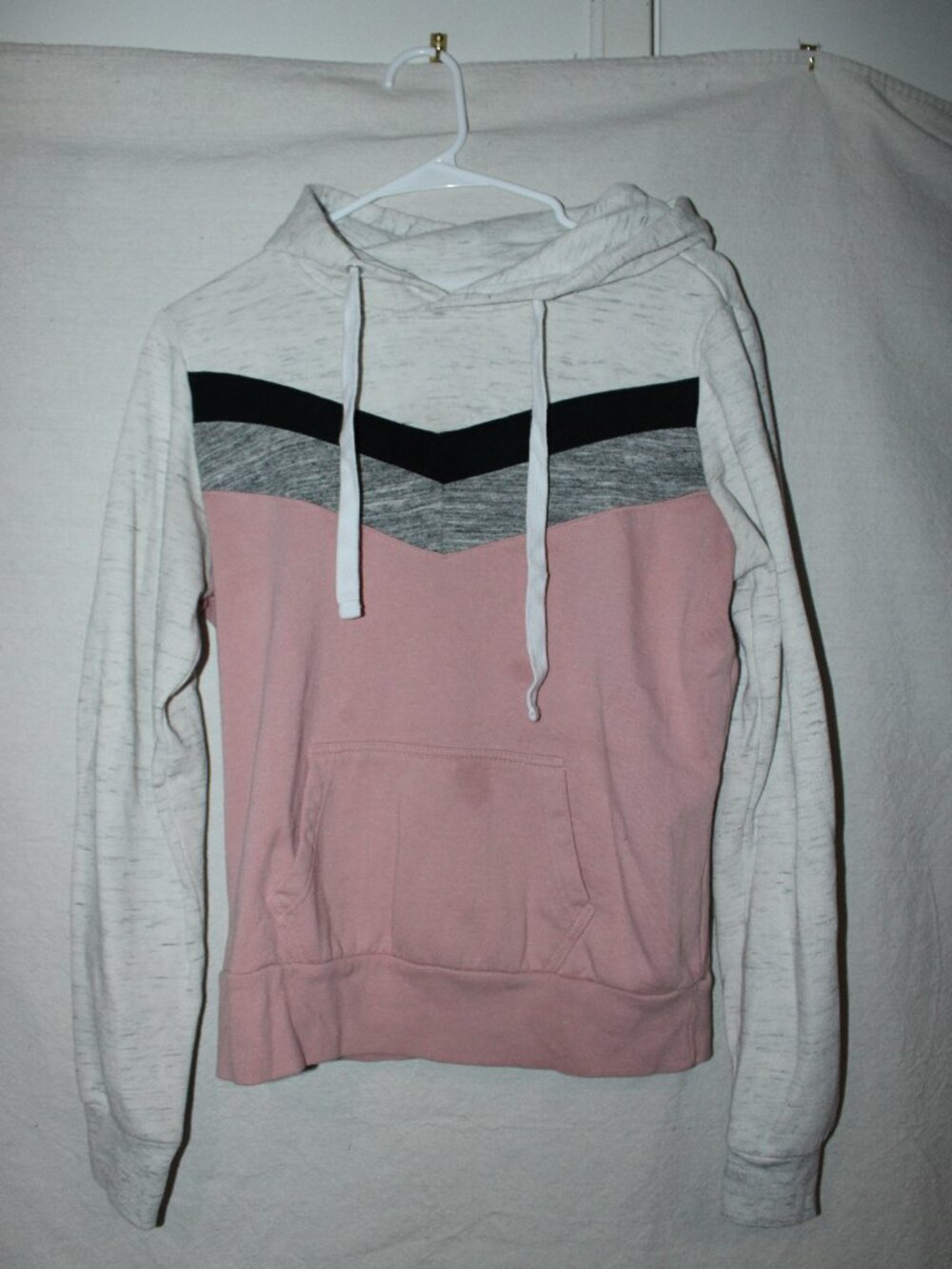 white and light pink hoodie, reflex brand, size medium